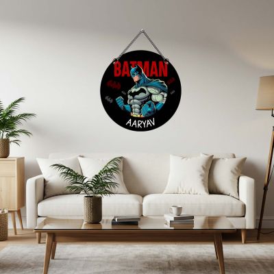 GIFTMEBAZAR Personalized Batman Theme Wall Hanging Custom With Name Kids Room Wall Decor Birthday Return Gift Modern Wall Stylish Decoration